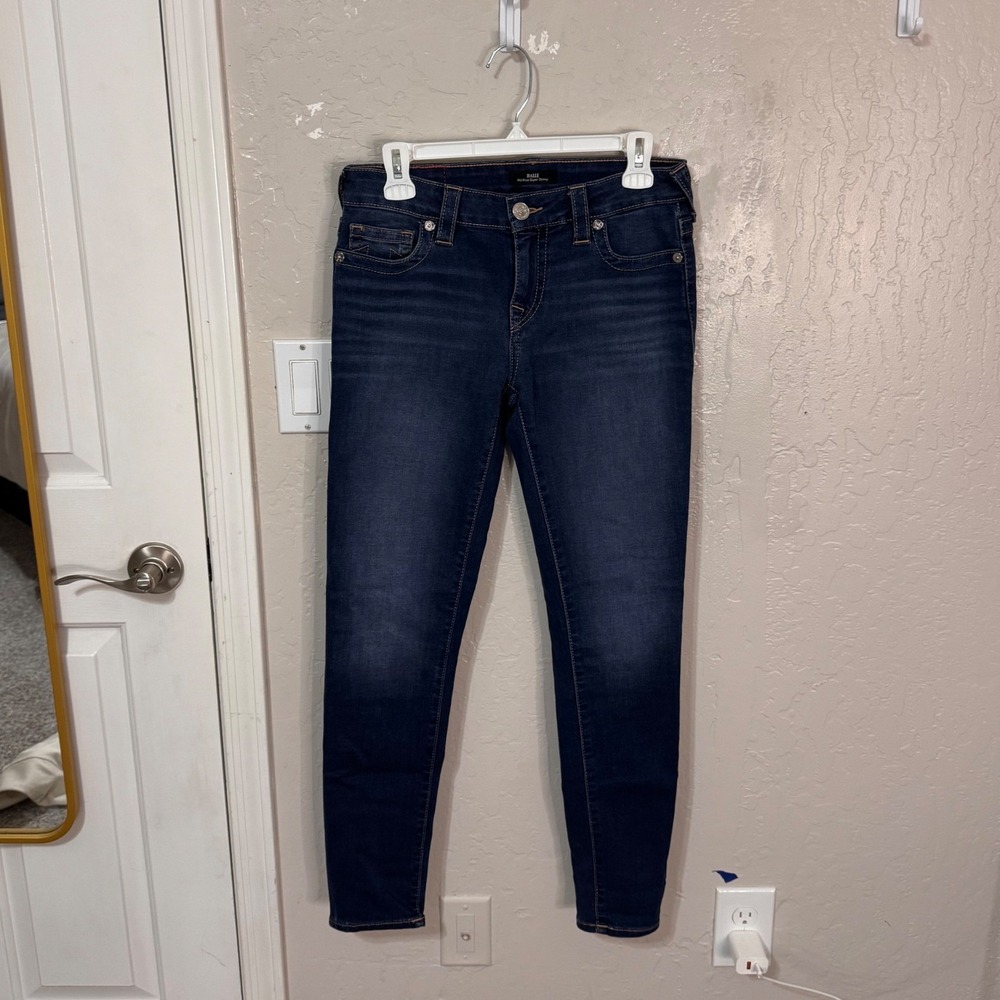 True Religion Halle Mid Rise Super Skinny Jeans Dark Wash Denim Size 27